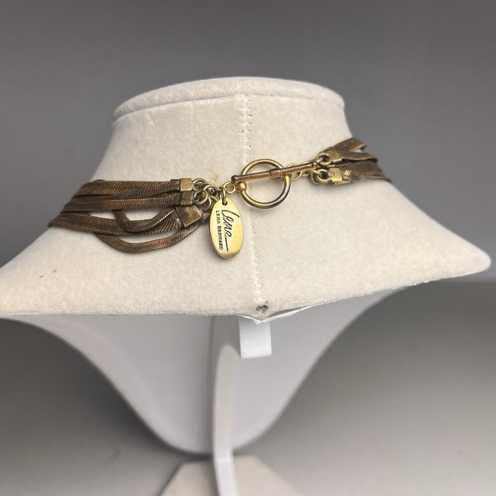 Lena Bernard Multi Strand Herringbone Necklace Rose Quartz Pendant Gold Tone VTG - Picture 12 of 12